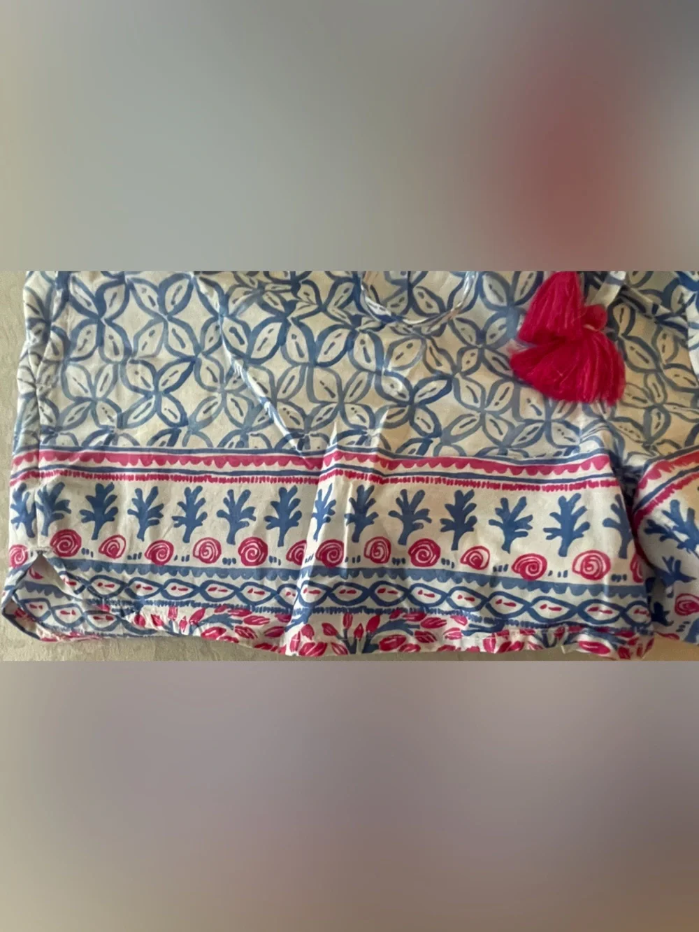 Vineyard Vines Blue Printed High Waist Shorts with Pink Tassels